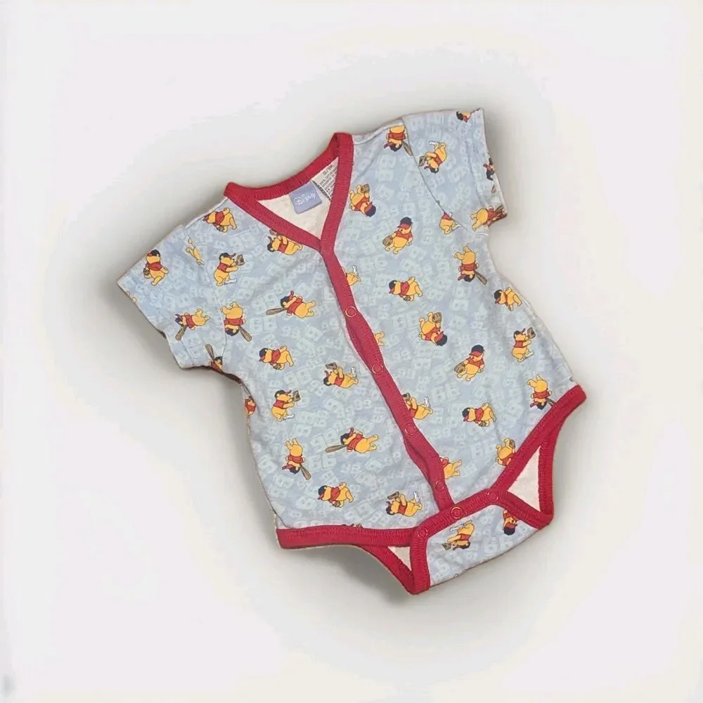 Vintage Disney Winnie The Pooh Baseball One Piece 6-9 months‎ Grey & Red
